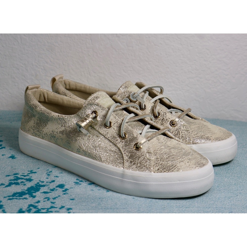 Sperry Crest Vibe Womens Cream Metallic Slip‎ On Sneakers Gold STS88273 Size 7.5